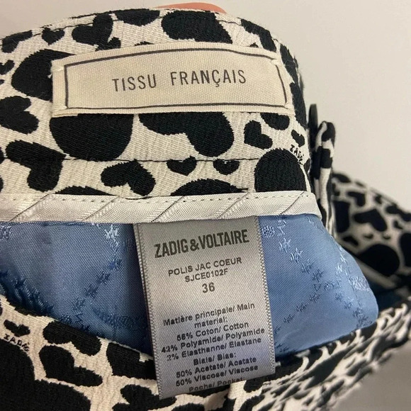 Zadig & Voltaire Polis Coeur Crop Pants Black & White Hearts Size 6 - Picture 6 of 6